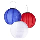 Pack of 3 Solar Powered Waterproof Oriental LED Light Up Chinese Lanterns Red, White & Blue-no Batte
