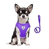 meioro 犬用ハーネスリードセット 犬用ストラップ 犬用ベストハーネス 引っ張りなし 反射ストリップ付き 夜間反射材 ポリエステル素材 犬喉に優しい マジックテープ付き 犬の安全保護 調節可能 軽量 着脱し易い 柔らかい 手洗い 洗濯機洗濯可能 犬散歩用 室外犬用 中型犬 小型犬 猫用（パープル Ｓ）