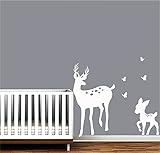 LUCKKYY Cute Parents and Baby Deer Wall Decal Vinyl Wall Sticker Baby Nursery Decor Kids Room (White
