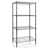 casa pura Steel Chrome Wire Shelving, Black | Rocky | 4 Tier | 22"x14"x44" | Ideal storage for garag