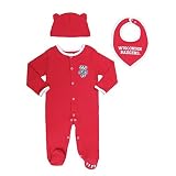 大学のウィスコンシンBaby Boys ' 3パック、Footie、バンダナよだれかけと帽子セット レッド