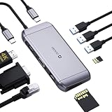 QUUGE 9in1 ドッキングステーション PD急速充電 タイプC ハブ HDMIとVGA併用可 4K@30Hz USB C ドック LAN 1000Mbps Type-c ハブ 9ポート Micro SD/SDカードスロット付き USBハブ 3.0 5Gbpsデータ転送 タイプC ドッキング 3×USB3.0ポート