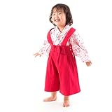 FUN fun (ファンファン) 袴 ロンパース 女の子 赤ちゃん サスペンダー レッド 60～70サイズ