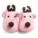 XuBa 超ソフトソールフリースの靴 かわいいエルクのデザイン 赤ちゃん 秋冬のクリスマスの贈り物として ピンク_10.5CM ワンサイズ
