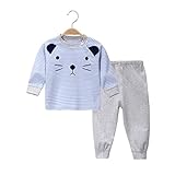 YUEGUANG キッズ パジャマ ベビー服 ルームウェア 長袖　Tシャツ＆パンツ　上下セット 男女兼用 縞模様 子供服 こども 可愛い 春秋 カジュアル (100cm, ブルー)