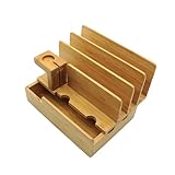 Angoily 充電器サポートデスクトップブラケット タブレット充電ステーション デバイスオーガナイザー 充電ディスプレイ 充電スタンドブラケット 竹の充電器ホルダー 木製