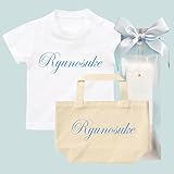 出産祝い 名前入り ギフトセット / Tシャツ & トートバッグ [GP78] 70cm [Tee]ホワイト×ブルーロゴ 出産祝い 誕生日 プレゼント おしゃれな 名入れ ギフト