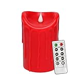 リモートコントロール3d Moving Flame LED Candle withタイマー、電池式キャンドルのホーム、クリスマス装飾、赤 3.5x5.25" レッド LM13022