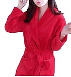 雲の花 女性のソリッドカラーぬいぐるみソフトコーラルフリースフリースバスローブローブ (M, レッド)