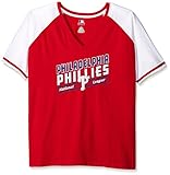 MLB Philadelphia Philliesレディースチーム半袖ラグランTシャツと腕ストライプ、2 x、レッド/ホワイト