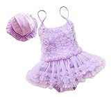L-Peach 2点セット 超かわいい ベビー女児 レース プール 温泉 ワンピース 水着 キッズ水着 ガールズ スイミングウェア スイムキャップ付き Lサイズ パープル