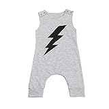 Tovadoo ベビー　ロンパース　爬行服　ノースリーブ　稲妻柄　グレー　夏　コットンブレンド　可愛い　カッコイイ　爽やか　遊園地　リゾート　旅行　室内　出産祝い　新生児　男の子