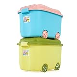 tyjy Extra Large子漫画ストレージボックス、プラスチックおもちゃストレージビン蓋、ホイール、さまざまな色、2 - Pack jy-545