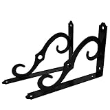 LUCINA モダンテイスト アイアンブラケット 棚受け 2本セット (20×13.5ｃｍ・ブラック)