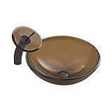 VIGO Sheer Sepia Glass Vessel Bathroom Sink and Waterfall Faucet with Pop Up, Antique Rubbed Bronze 