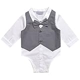 Hzjundasi 新生児 赤ちゃん 男の子 長袖 カバーオール コットン シャツ ロンパース ちょう結びの装飾 紳士服 礼服 スーツ風 子供服 秋冬 記念日 写真撮影 結婚式 出産祝い 衣装