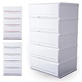 収納ケース チェスト 木天板 ハイブリッド天板 色分けプレート付 帯電処理 角丸加工 幅52 5段 ホワイト