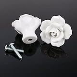 CSKB White 2 PCS 40mm Vintage Rose Ceramic Door Cabinet Cupboard Knobs Round follow pattern Pull Han