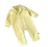 [Nana_Collection(ナナコレクション)] 春 秋 子供 ベビー 赤ちゃん 新生児 カバーオール ボタン 前開き 長袖 襟 パジャマ風 イエロー 90cm
