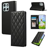 Gedurya moto g66j 5G 用 ケース 手帳型 moto g66y 5G ケース モトローラ モトg66j 5g 携帯カバー RFIDブロッキング カード収納 財布型 motorola moto g66y 5G スマホケース 6.7インチ対応 マグネット式 スタンド機能 全面保護 耐衝撃 ひし形 グリッド 刺繍 パターン - ブラック