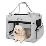 Totoro ball 犬用キャリーバッグ ソフトクレート 犬 キャリーケース 中型犬 犬用クレート 折りたたみ 犬 車用ケージ 5面メッシュ ロック付き 給水ボトルバンド付き 中小型犬・猫2匹 10kgまで『車載、旅行、避難、アウトドア、帰省で活用！』 (ライトグレー, M（60L x 42W x 42H cm）)