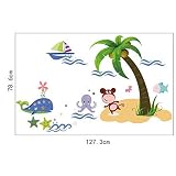 WallDecalArt DIY Animal Zoo Monkey Whale Fish under the Coco Tree Lovely Cartoon Sea Ocean Nursery R