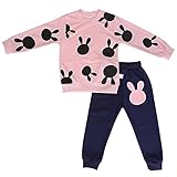 Bestjpshop ロンパース カバーオール　カジュアル　2 点セット（上着＋パンツ）可愛いウサギ　ベビー服　赤ちゃん服　幼児　子供服　女の子　丸首　長袖　春秋　キッズ服　　ピンク