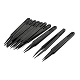uxcell 抗静的ピンセット　プラスチック製ブラック　ラウンドヒント アンチマグネティック　工業用　10枚入り