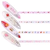 Orirya デコレーションテープ ラッシュ式 粘着テープ クリック式収納 かわいい ステッカー 手帳 メモ帳 シール 文房具 インテリア イラスト diy カラフル テープ デコシール 6mm*4m-レッドハート フラワー モンスター ピンクハート 4点セット