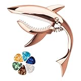 ESJNNK カポタスト サメ形 ギター カポ ワンタッチ 合金 ギターカポタスト アコースティック/エレキギター/ウクレレ用 ピック6枚付き 耐久性 (ローズゴールド)