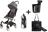 BabyZen YoYo Stroller - White/Grey + Babyzen Premium YoYo Travel Bag, Black + BabyZen YOYO Cup Holde