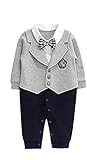 赤ちゃん 紳士 蝶結び ロンパース 可愛い　 ファション　2色　青　灰 (90, 灰)
