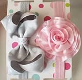 Baby ベビー用ヘアバンド　　ヘアアクセサリー　子供用【髪飾り】【ヘアバンド】赤ちゃんに最適！a1 (灰色丸柄リポン、バラ花バンドセット)