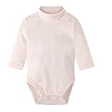 ALLAIBB ベビーロンパース 長袖ボディスーツ タートルネック 無地肌着 ピンク+白 12M