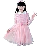i-loop 子ども服 ワンピース 子どもドレス 長袖 リボンカチューシャ付き フォーマル 発表会 秋 冬 春 結婚式 入園式 演奏会 女の子 フラワードレス ローズ (130cm, ピンク)