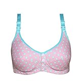 【SEBLES】マタニティ 産前 産後 楽々授乳 前開き コットン 無地 レース シンプルデザイン バストアップ フロントボタン ブラジャー 全6色 4サイズ(ピンクドット,XL)