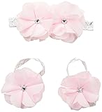 Toby & Company Baby 2 Piece Chiffon Gem Flower Headband and Barefoot Sandal Set Light Pink Newborn I
