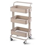 Harper Bright Design キッチンワゴン 取っ手付き キャスター付き バスケット 収納キッチン 高さ調整できる メッシュ状の底板 MX037096 (ブラウン)