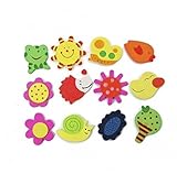 24Pcs Colorful Kids Wood Cartoon Fridge Magnet Educational Toy by Monica Live
