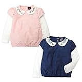 (ピンク/95cm)ベビー服 女の子 Tシャツ 長袖 Dolly Ribbon ドーリーリボン 重ね着風 フリルジャガード スカラップ 襟付き スナップボタン 女児 ベビー