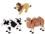 Three Nanoblock Sets of Large Animals - Camel, Cow and Lion [並行輸入品]