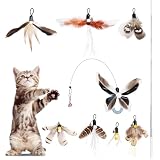 GeeRic 9 点セット 猫じゃらし 猫おもちゃ 羽のおもちゃ 天然の羽棒鈴付き ぶらぶら 猫のおもちゃ ペットグッズ 伸縮できる釣り竿 室内ゲーム用具 ペットグッズ ねこ用品 猫と遊ぶ