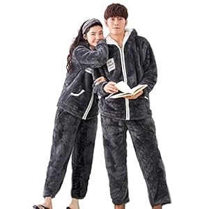 ペアルック パジャマ レディース 冬 ルームウェア メンズ 裏起毛 ペアパジャマ もこもこ かわいい カップル 上下セット 部屋着 ナイトウェア 長袖 フランネル 厚着 お歳暮 冬 ギフト フード付き 前開き 可愛い 上下セット Ocruyo オクルヨ