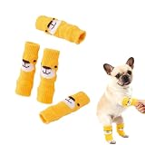 JIMIGUGU 犬 レッグウォーマー 4点セット 弾力性 犬ソックス 猫 犬 ペット用 犬用品 可愛 保護 足温か 脚 靴下 滑り止め 関節保護 傷保護 防寒 犬足舐め防止 けが予防 汚れ防 お散歩用 室内用 小型犬 中型犬 大型犬 (S)