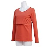 レディース 授乳服 長袖 Tシャツ 授乳口付き 長袖Tシャツ 授乳服 母乳育児用 産後対応 オレンジ-M7735 M