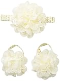 Toby & Company Baby 2 Piece Eyelet Flower Soft Headband and Barefoot Sandal Set Ivory Newborn Infant