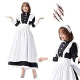 [EMIRIP] メイド コスプレ 長袖 ロング ワンピース ハロウィン 仮装 コスチューム 大人 レディース 女性 4点セット （タトゥーシール付）