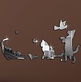 Alrens(TM)Silver 7Pcs Lovely Cat Birds Butterfly Patterns Mirror Effect Decals DIY 3D Acrylic Mirror