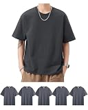 [SHOREKEEPER] 6.8OZ tシャツ メンズ 半袖 綿100% 5枚組 プレミアム インナーシャツ ゆったり ティーシャツ 丸首 無地 抗菌防臭 肌着 オールシーズン 複数色選び 男女兼用 (JP, アルファベット, L, ダークグレー(5枚組))