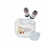 Blue 3 Piece Gift Set - My Little Teddy - Inc Socks, Mittens & Bib - 0-6 Months - 100% Cotton by KAT